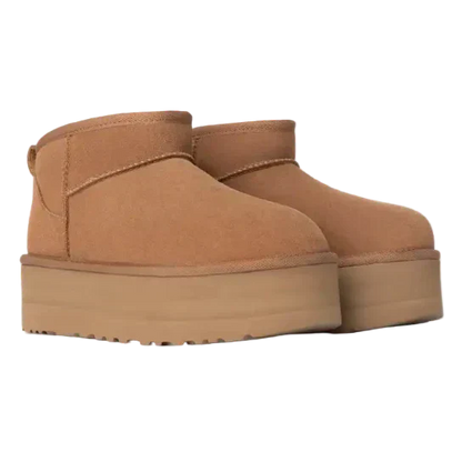 Damen Plateau-Boots mit warmem Futter - Chestnut